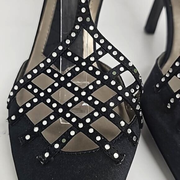 Ann Marino Crystal Trim Pointed Toe Black High Heel Adjustable Ankle Strap 7.5M - Picture 4 of 13